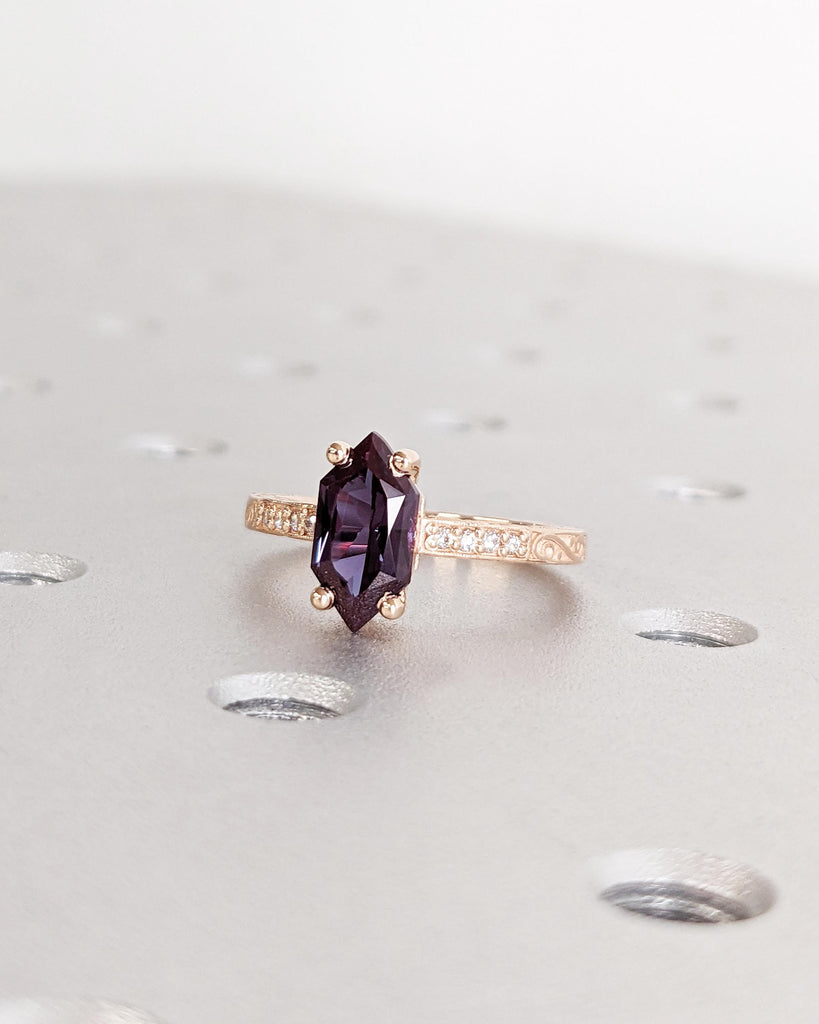 1ct Alexandrite Engagement Ring, Dutch Marquise Alexandrite, Blue Purple Alexandrite June Birthstone, Vintage Rose Gold Promise Ring for Her