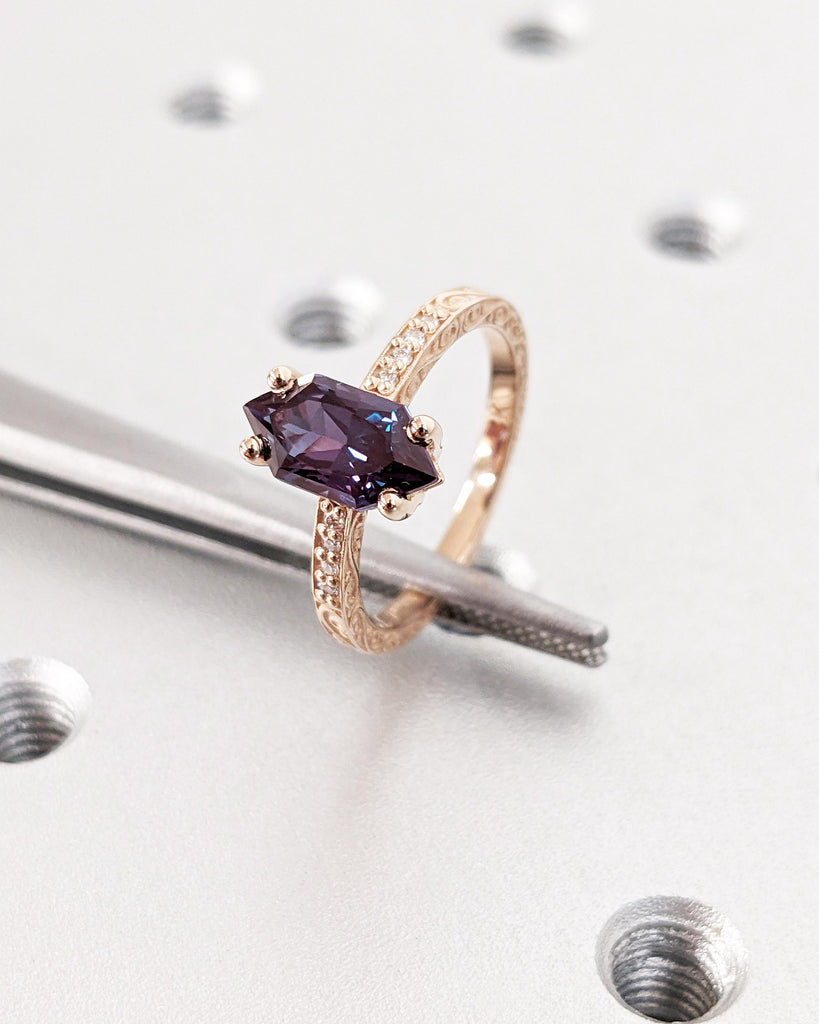 1ct Alexandrite Engagement Ring, Dutch Marquise Alexandrite, Blue Purple Alexandrite June Birthstone, Lab Alexandrite, Vintage Rose Gold Promise Ring for Her