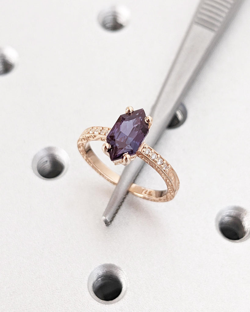 Dutch Marquise Alexandrite Engagement Ring, Color Changing Alexandrite Purple Blue Gemstone Ring, 14K Rose Gold Ring, Promise Ring, Art Deco