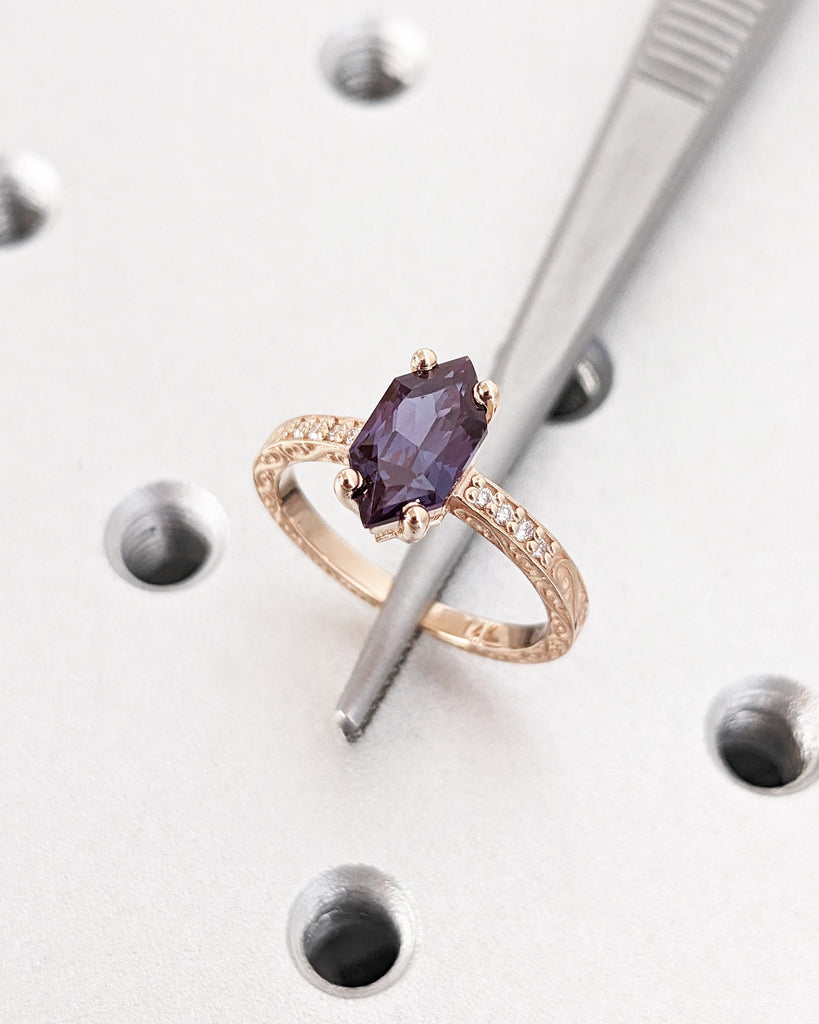 1ct Alexandrite Engagement Ring, Dutch Marquise Alexandrite, Blue Purple Alexandrite June Birthstone, Vintage Rose Gold Promise Ring for Her