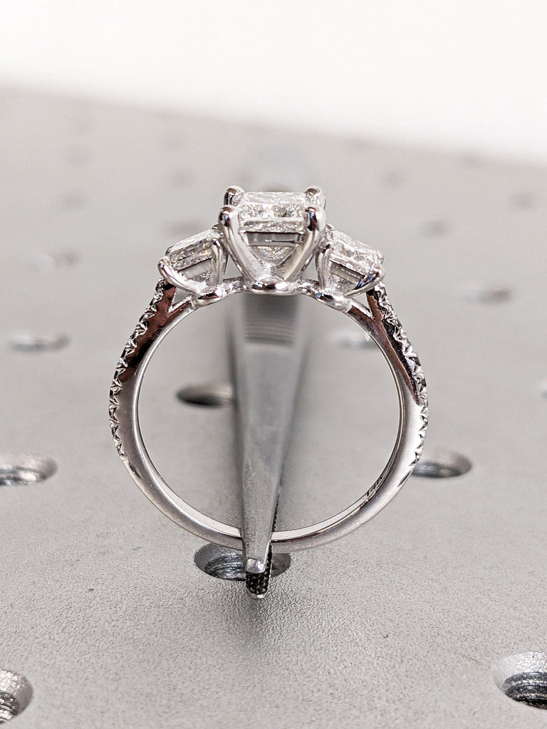 Unique White Moissanite and Black Diamond Thin Engagement Ring | Princess cut Ring | Promise Ring for Her, Paved Diamond Half Eternity Band