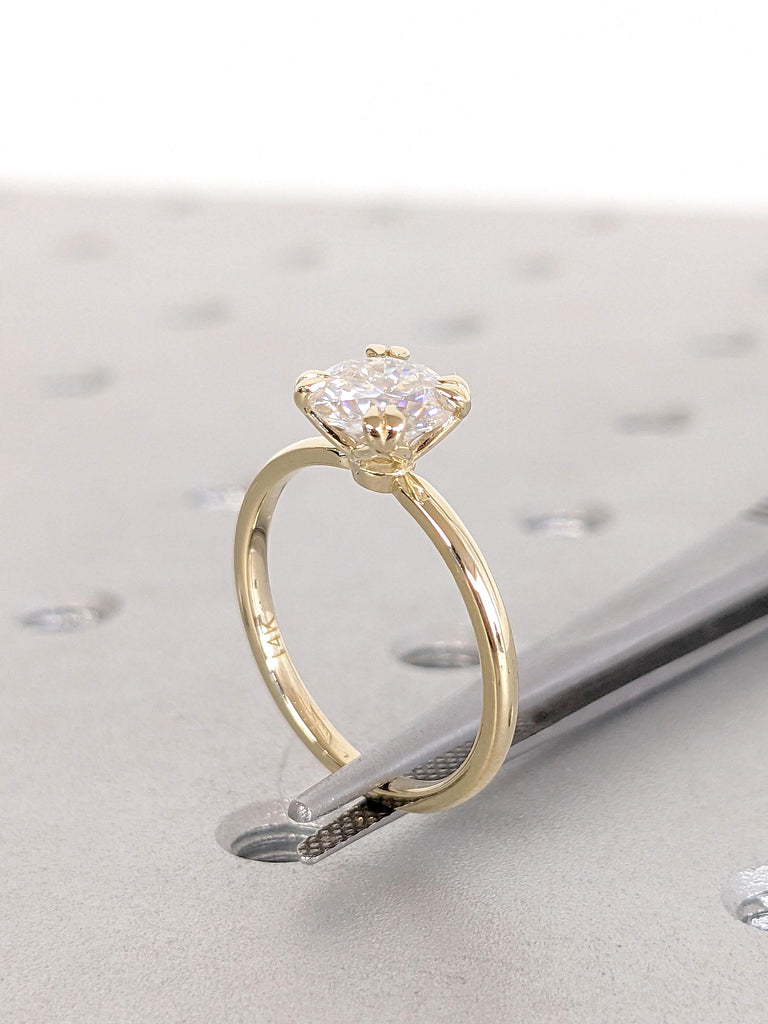Double Prong Moissanite Ring | Comfort Fit Engagement Rings | 14k Gold Rings for Women | Simple Promise Ring