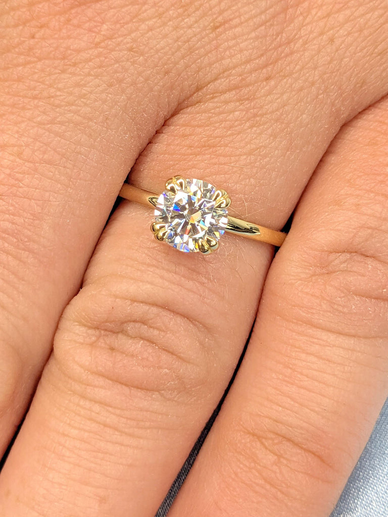Round Engagement Ring 14k Solid Gold | 1, 1.5, 2 CT Moissanite Engagement Rings | Double Prong Solitaire Moissanite Ring | Gold Promise Ring