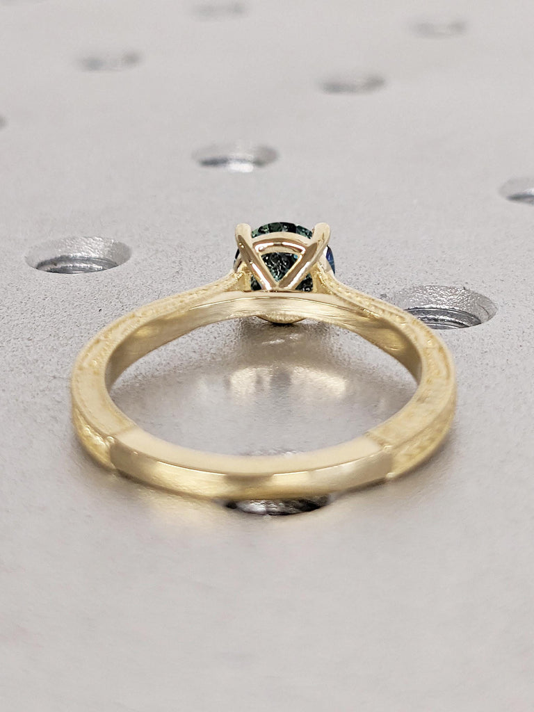 Blue Green Sapphire Ring, Gold Engagement Ring, Solitaire Cathedral Ring, One of a Kind Teal Sapphire Anniversary Ring, Bridal Gift for Wife