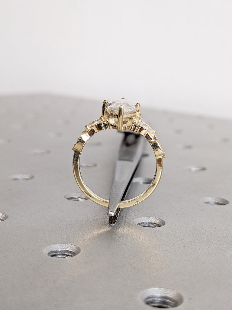 Moissanite Rings for Women, 14k Yellow Gold Engagement Ring, Marquise Ring, Vintage Style Ring, Gold Statement Ring, Engagement Gift for Her