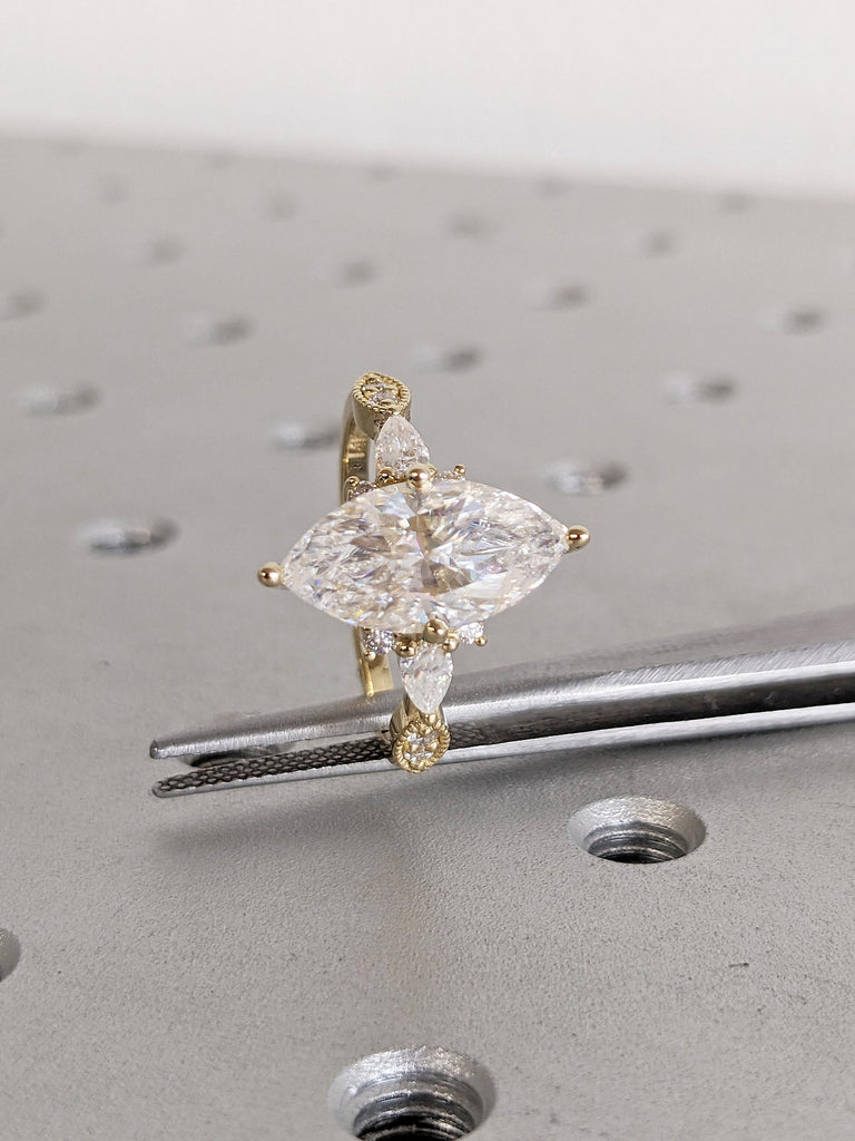 Lab Grown Diamond Engagement Ring, 14k Solid Gold Ring, Vintage Wedding Ring, Marquise Cut Diamond Ring, Lab Diamond Ring, Personalized Ring