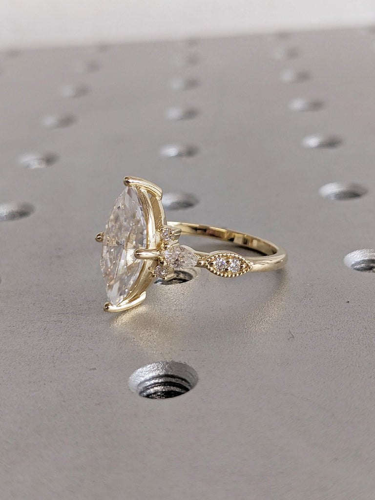 Lab Grown Diamond Engagement Ring, 14k Solid Gold Ring, Vintage Wedding Ring, Marquise Cut Diamond Ring, Lab Diamond Ring, Personalized Ring