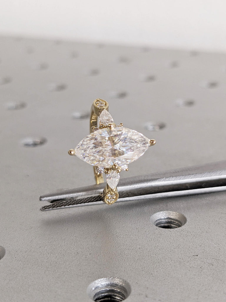 14k Solid Gold Engagement Ring, Personalized Statement Ring, 2.5ct Lab Grown Diamond Ring, Marquise Ring for Women, Unique Anniversary Rings