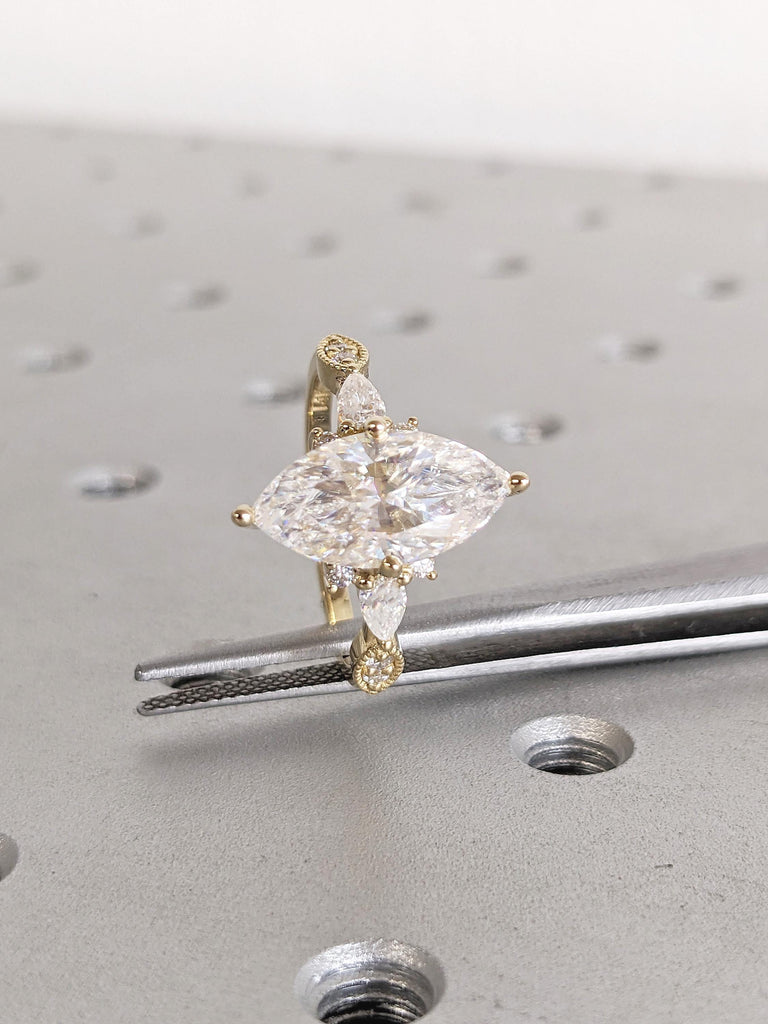 Lab Grown Diamond Ring, Unique Solid Gold Engagement Ring, Marquise Ring, Statement Rings for Women, Lab Created Diamond, Best Gift for Mom
