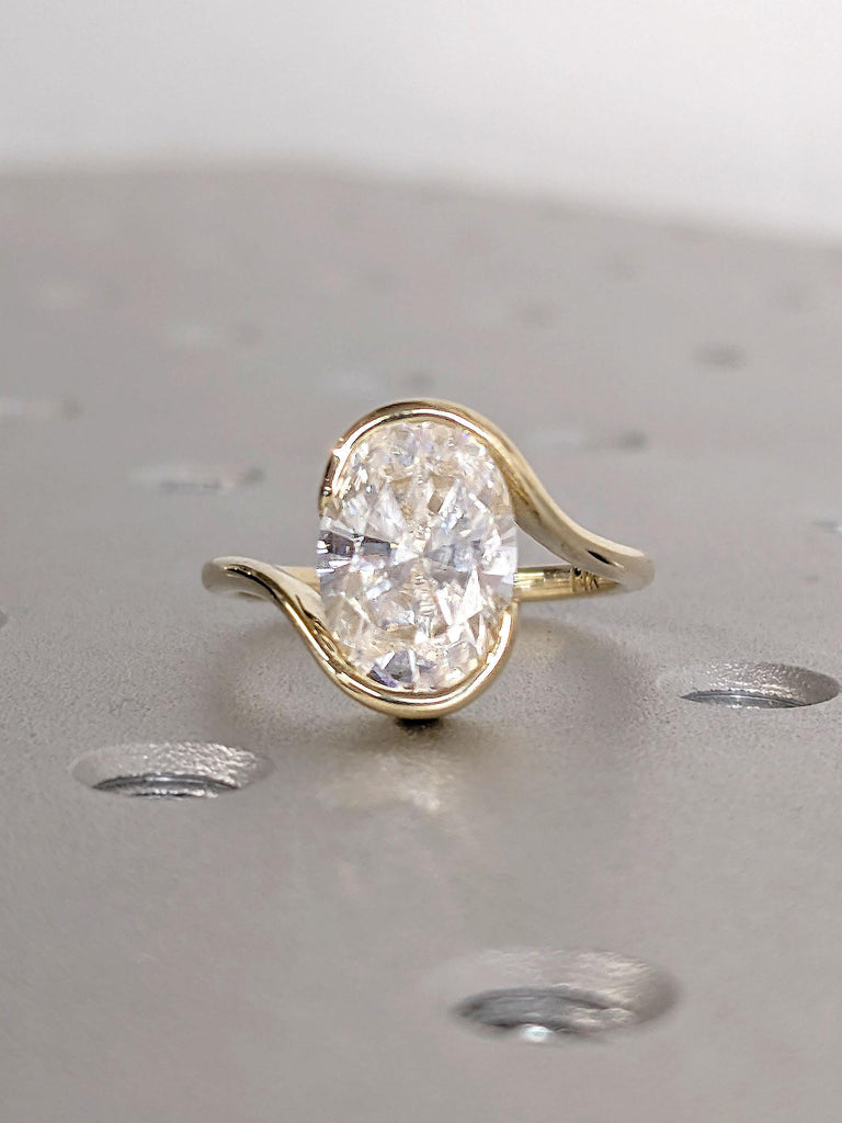 Unique Certified Lab Diamond Bypass Ring | Bezel set Bypass Engagement Ring | 2ct Oval Diamond | 14k Yellow Gold Rings for Women