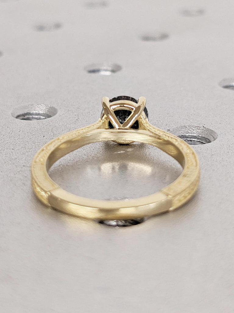 Salt and Pepper Diamond Ring, Filigree 14k Gold Engagement Ring, Dainty Diamond Ring, Unique Wedding Band, Wedding Anniversary Gift for Wife