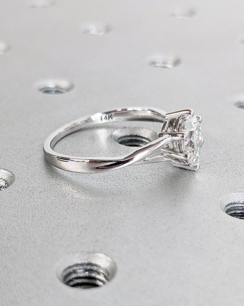 1CT Pear Lab Created Diamond Solitaire Engagement Ring, IGI Certified Pear Cut Diamond Wedding Ring Split Shank Unique Twisted Band 14K Gold