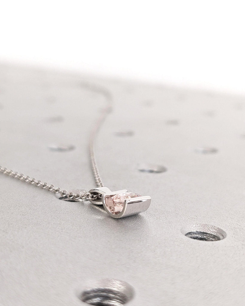 Morganite Gold Necklace | June Birthstone Necklace | Solitaire Pendant Necklace | White Gold Necklace | Minimalist Gold Chain Woman Necklace