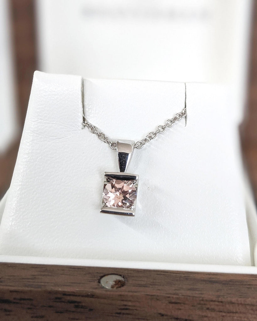 Morganite Gold Necklace | June Birthstone Necklace | Solitaire Pendant Necklace | White Gold Necklace | Minimalist Gold Chain Woman Necklace
