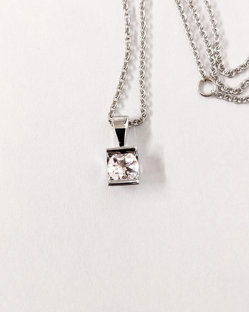 Round Man Made Diamond Solitaire Pendant Necklace | 18k White Gold Chain Necklace for Women