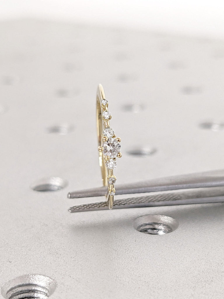 Moissanite Cluster Engagement Ring for Women | 14k Yellow Gold D/F Color VVS Lab Created Diamond Ring | Wedding Anniversary Ring Gift for Wife