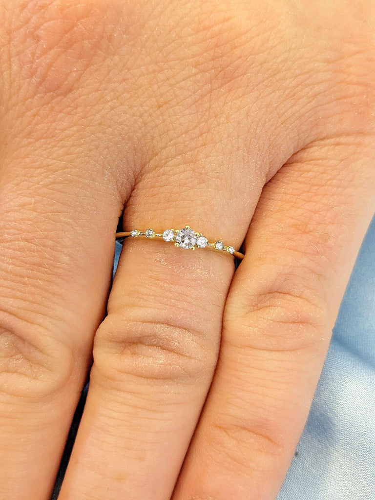 Cluster Ring | Cluster Engagement Ring | Natural Diamond Ring | Tiny Moissanite Engagement Ring | Certified Man Made Diamond Cluster Ring | Dainty Gold Ring
