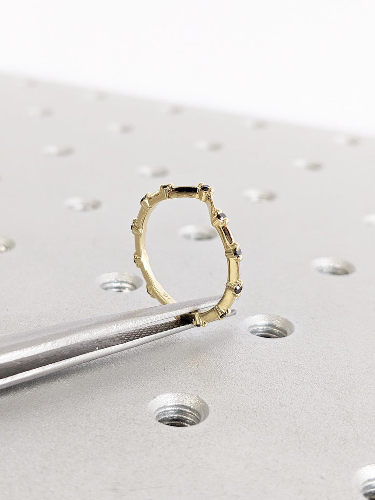 Black Diamond Ring, Dainty Solid Gold Ring, Unique Wedding Band, Matching Ring, Gold Wedding Band, Gold Stacking Rings, Women Wedding Ring