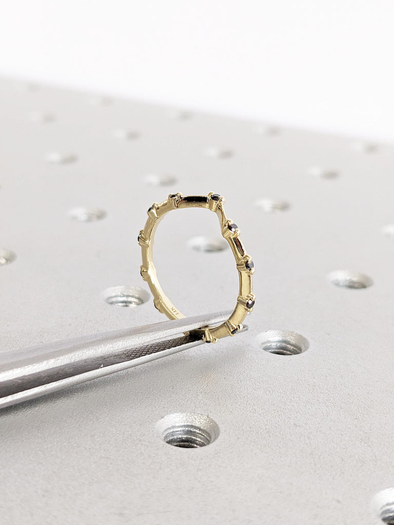 Diamond Wedding Band, 14k Solid Gold Ring, Unique Black Diamond Band, Chevron Wedding Band, Diamond Eternity Ring, Stackable Rings for Women