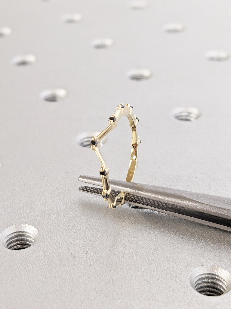 Diamond Wedding Band, 14k Solid Gold Ring, Unique Black Diamond Band, Chevron Wedding Band, Diamond Eternity Ring, Stackable Rings for Women