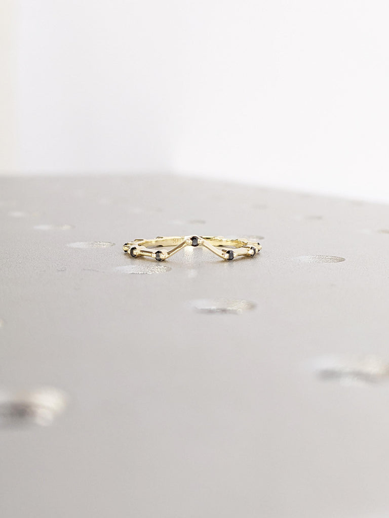 Diamond Wedding Band, 14k Solid Gold Ring, Unique Black Diamond Band, Chevron Wedding Band, Diamond Eternity Ring, Stackable Rings for Women