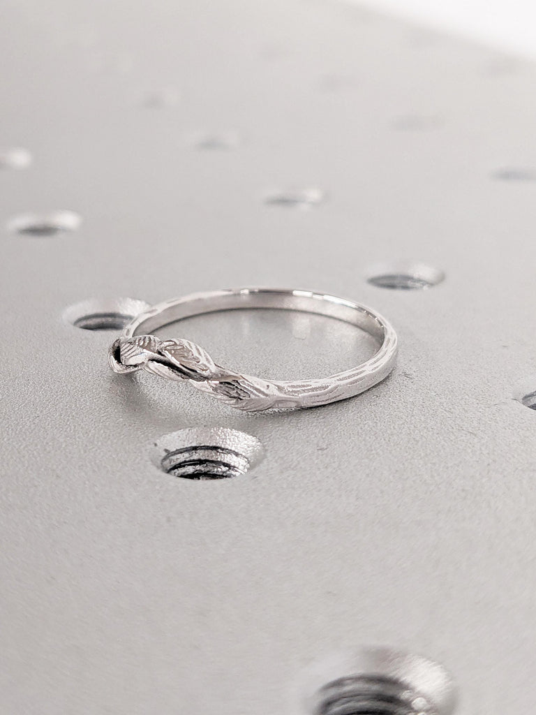 14k White Gold Wedding Band, Nature Rings for Women, Promise Ring for Her, Flower Ring, Stacking Ring, Minimalist Ring, Wedding Band Women