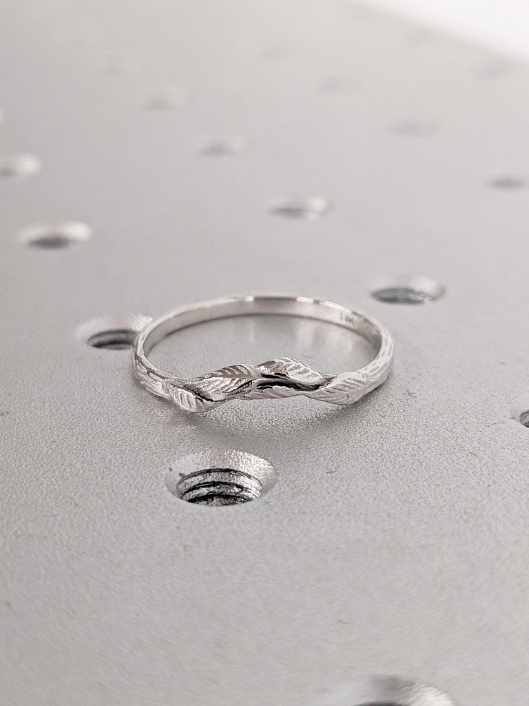14k White Gold Wedding Band, Nature Rings for Women, Promise Ring for Her, Flower Ring, Stacking Ring, Minimalist Ring, Wedding Band Women