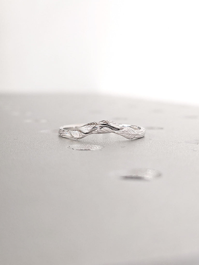 14k White Gold Wedding Band, Nature Rings for Women, Promise Ring for Her, Flower Ring, Stacking Ring, Minimalist Ring, Wedding Band Women