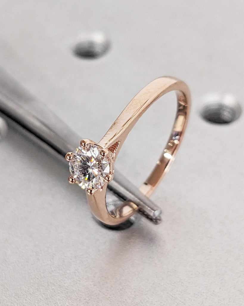0.5-2ct Round Cut Moissanite Engagement Ring / Dainty 14k Rose Gold Promise Ring For Her / Cathedral Engagement Ring / Bridal Gift for Wife
