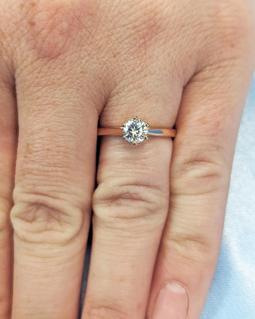 0.5-2ct Round Cut Moissanite Engagement Ring / Dainty 14k Rose Gold Promise Ring For Her / Cathedral Engagement Ring / Bridal Gift for Wife