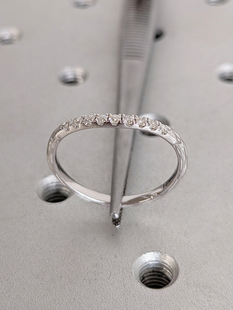 2mm Micro Pave Eternity Diamond Ring | Delicate Lab Diamond Wedding Band | White Gold Half Eternity Stacking Ring | Anniversary Gift for Her