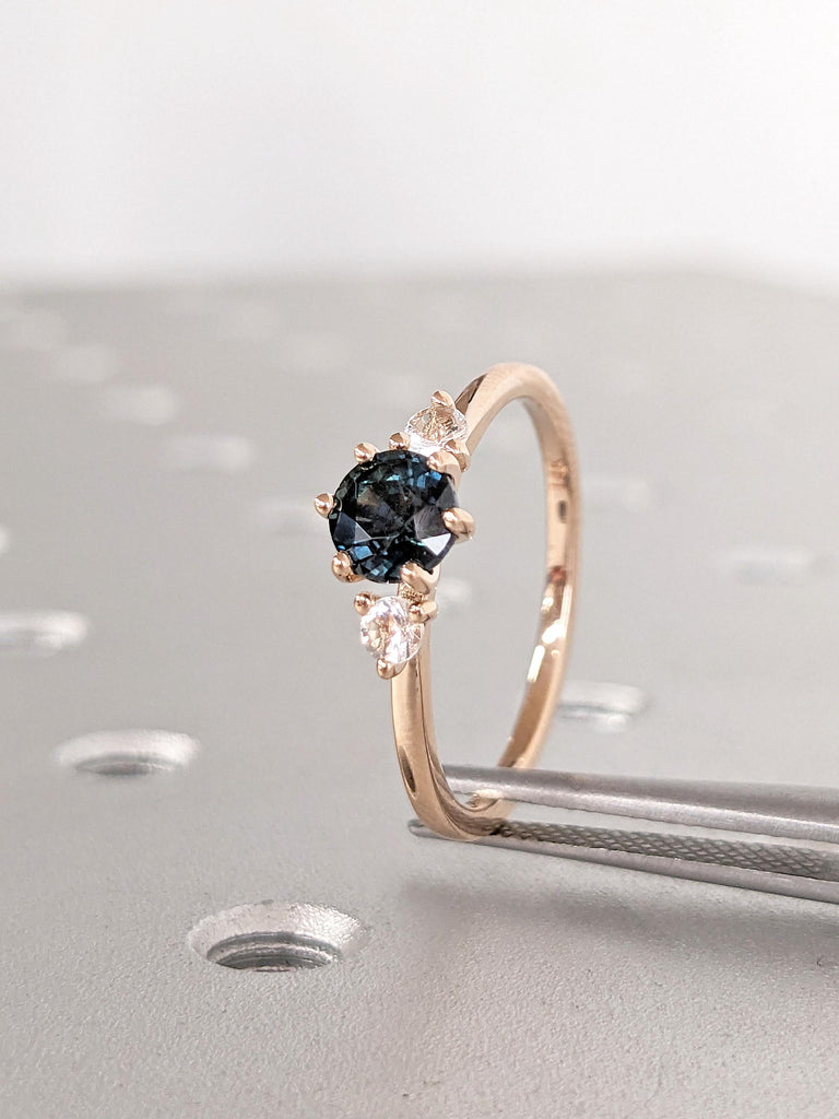 0.5ct Teal Sapphire Engagement Ring | Simple Promise Ring | Beautiful Moonstone Ring | 14k Rose Gold Birthstone Jewelry