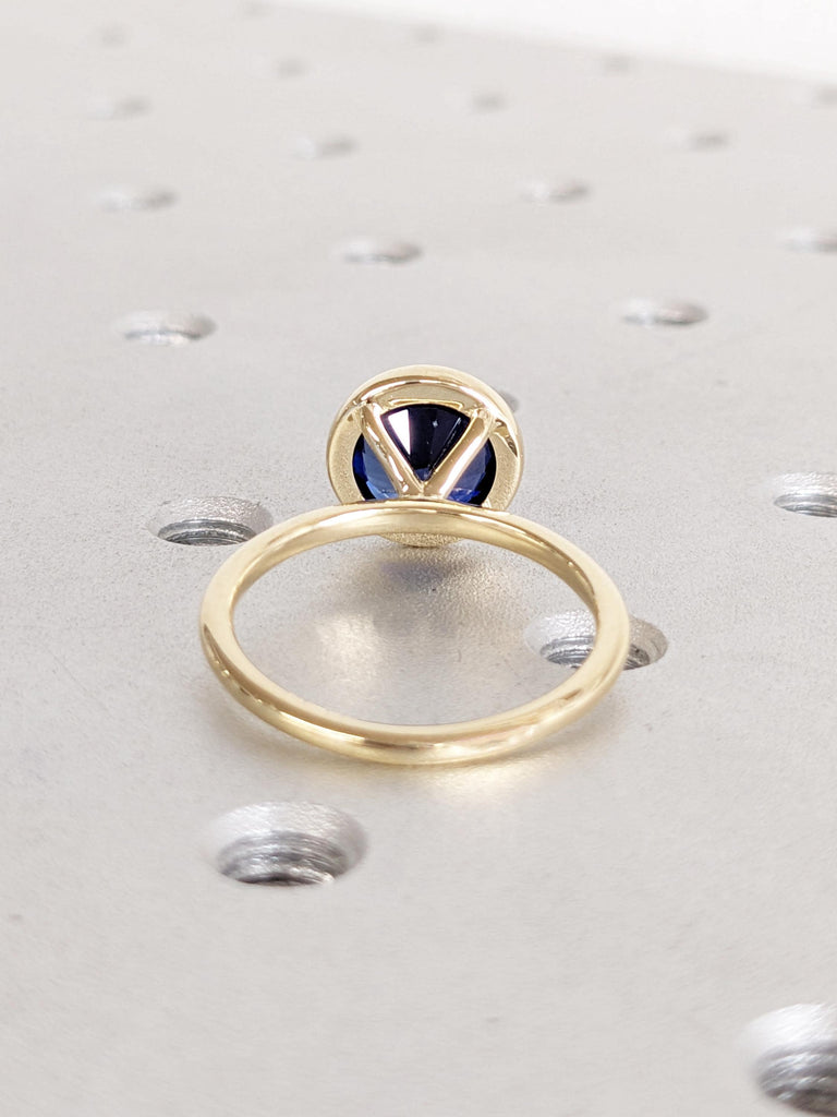 Lab Sapphire Engagement Ring | Solid Gold Statement Ring | Blue Sapphire Ring | Solitaire Birthstone Ring | Gift for Her | Dainty Bezel Ring