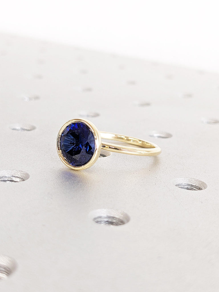 Lab Sapphire Engagement Ring | Solid Gold Statement Ring | Blue Sapphire Ring | Solitaire Birthstone Ring | Gift for Her | Dainty Bezel Ring