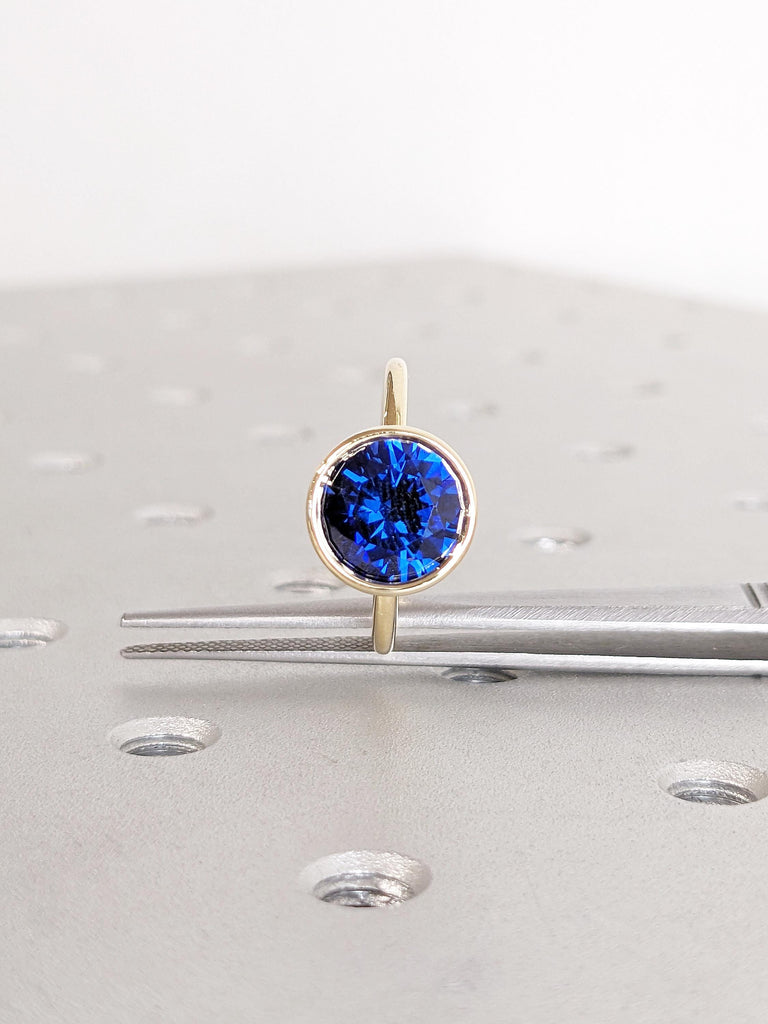 Lab Sapphire Engagement Ring | Solid Gold Statement Ring | Blue Sapphire Ring | Solitaire Birthstone Ring | Gift for Her | Dainty Bezel Ring