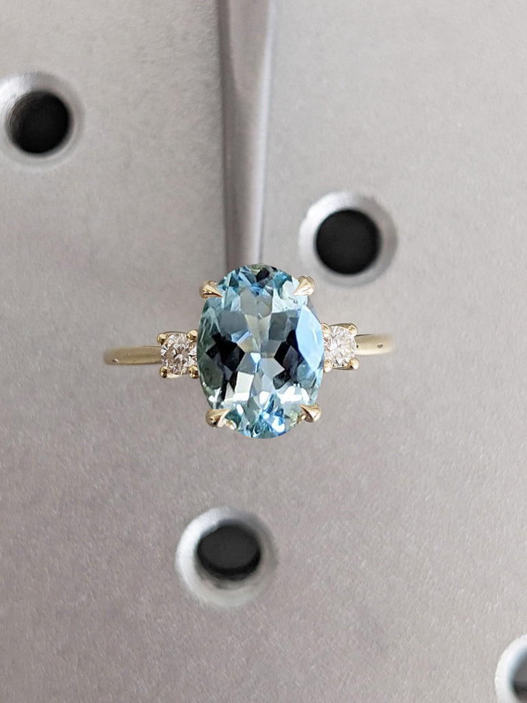 Lab Aquamarine and Diamond Promise Ring for Her