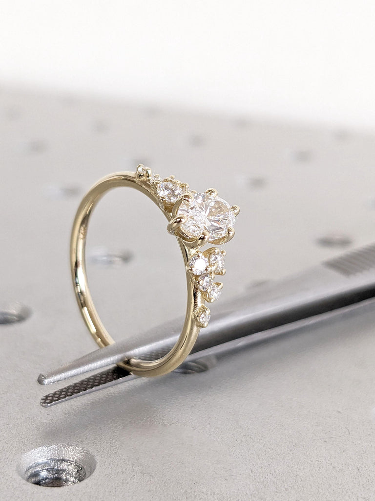 D/F VVS Lab Grown Diamond Engagement Ring for Women | 14K Yellow Gold Promise Ring | Unique Snowdrift IGI Diamond Cluster Wedding Ring Gift