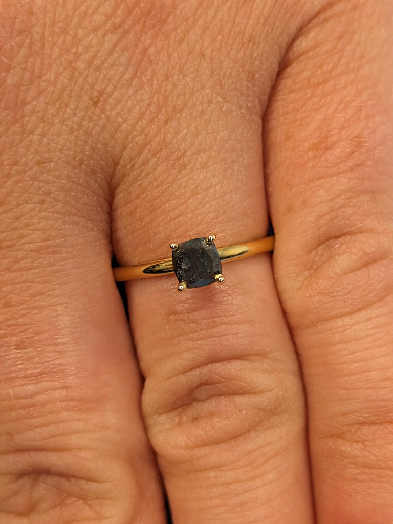 Salt and Pepper Diamond Ring, Cushion Cut Engagement Ring, Dainty 18k Solid Gold Ring, Solitaire Rings for Women, Gold Promise Ring for Her