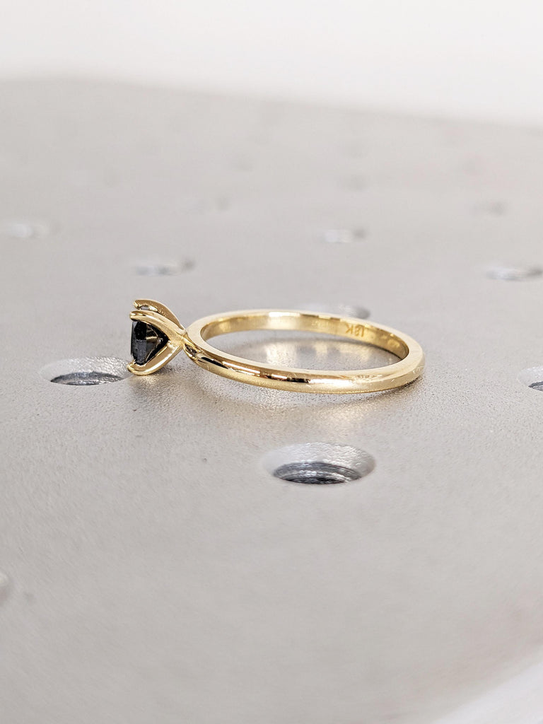 Salt and Pepper Diamond Ring, Cushion Cut Engagement Ring, Dainty 18k Solid Gold Ring, Solitaire Rings for Women, Gold Promise Ring for Her