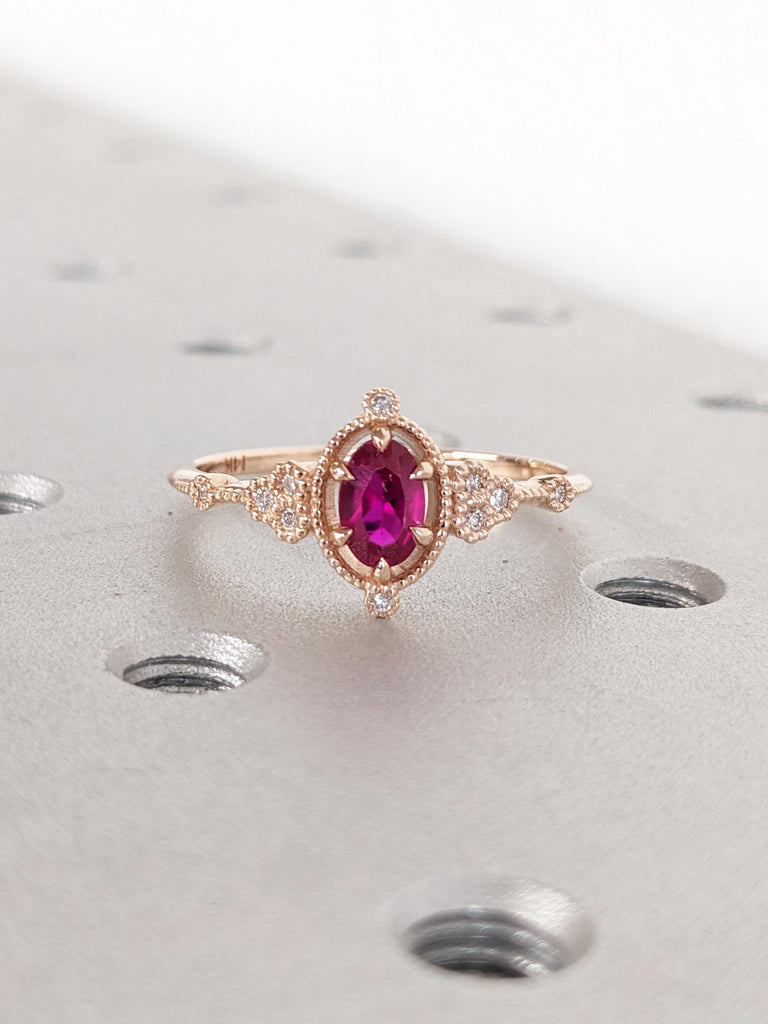 Ruby and Diamond Cluster Ring, Bridal Gift