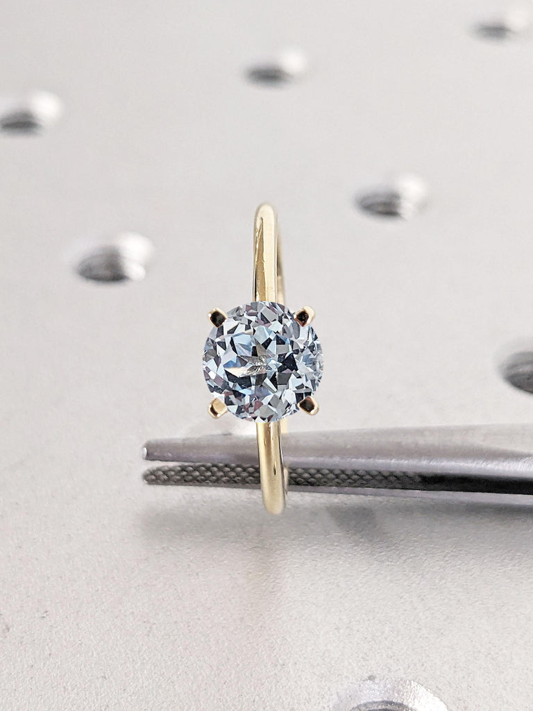 Round Aquamarine Ring, 14k Solid Gold Ring, Vintage Engagement Rings for Women, Aquamarine Wedding Band, Minimalist Ring, March Birthstone
