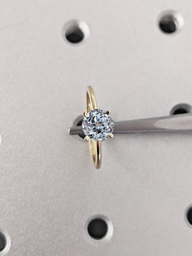 Round Aquamarine Ring, 14k Solid Gold Ring, Vintage Engagement Rings for Women, Aquamarine Wedding Band, Minimalist Ring, March Birthstone