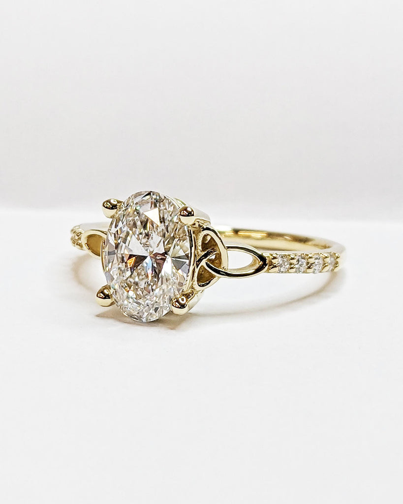 Oval cut Moissanite Celtic Engagement Ring for Women, 14k Solid Yellow Gold Irish Knot Promise Ring, Diamond Cluster Eternity Band for Her