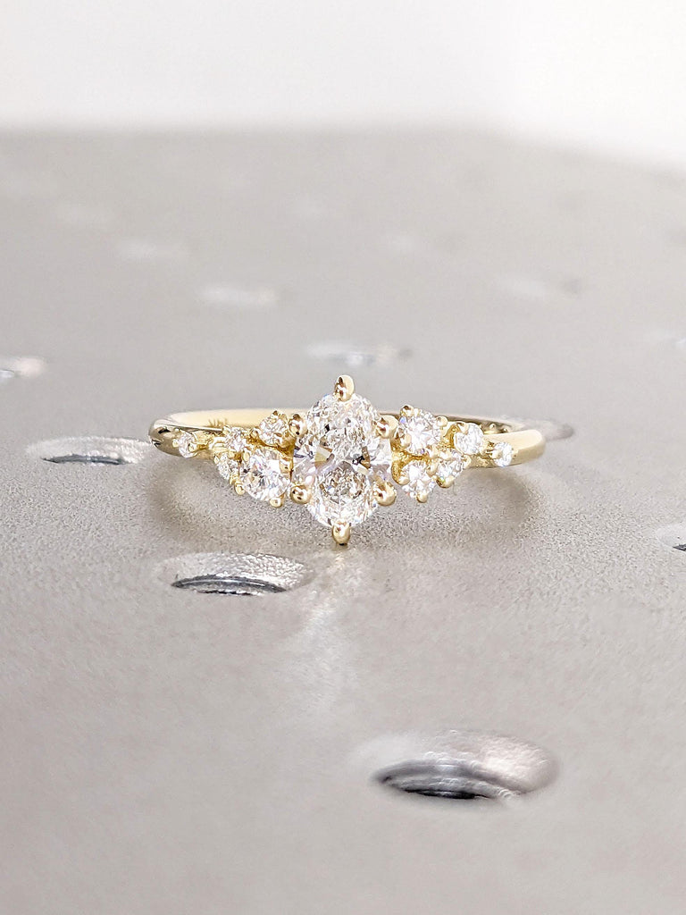 Oval cut Colorless Moissanite Promise Anniversary Ring | Solid Yellow Gold Ring