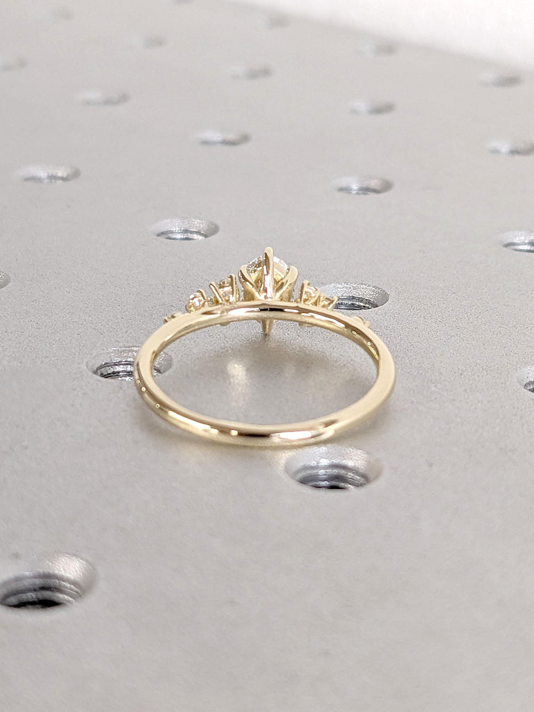 0.5-2ct Oval Cut VVS Moissanite Ring | 14k Yellow Gold Moissanite Engagement Ring | Art Deco Snowdrift Diamond Cluster Ring | Gift for Women