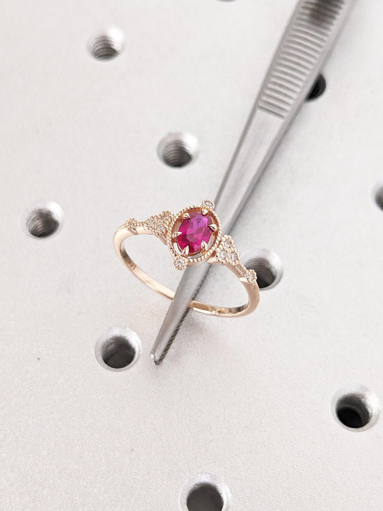 Oval Lab Ruby Engagement Ring