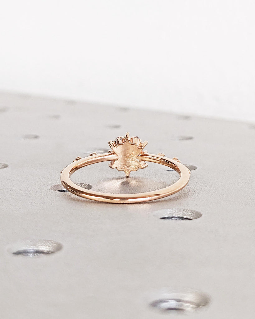14K Rose Gold Flower Moissanite Engagement Ring, Moissanite Cluster Engagement Ring, Moissanite Daisy Flower Petal Ring, Dainty Promise Ring