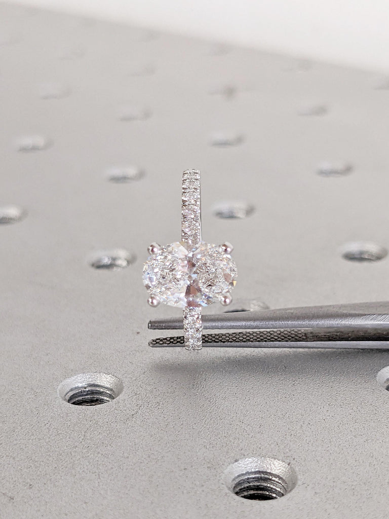 Oval Engagement Ring | Moissanite Rings for Women | Half Eternity Ring | 14k Gold Engagement Ring | Hidden Halo Ring | Unique Statement Ring