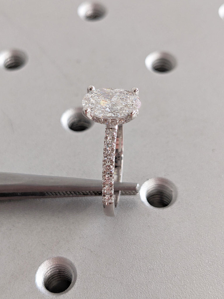 1.5ct Lab Diamond Engagement Ring, Hidden Halo Oval Ring, Dainty Lab Diamond Ring, Oval Engagement Ring, White Gold Ring, Unique Bridal Gift
