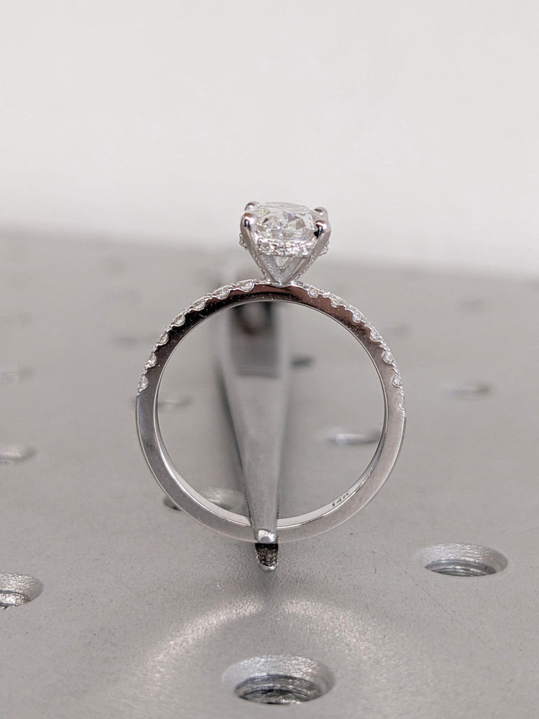 1.5ct Oval Lab Grown Diamond Ring, 14k Gold Engagement Ring, Vintage Lab Created Diamond Ring, Half Eternity Band, Birthday Gifts for Her